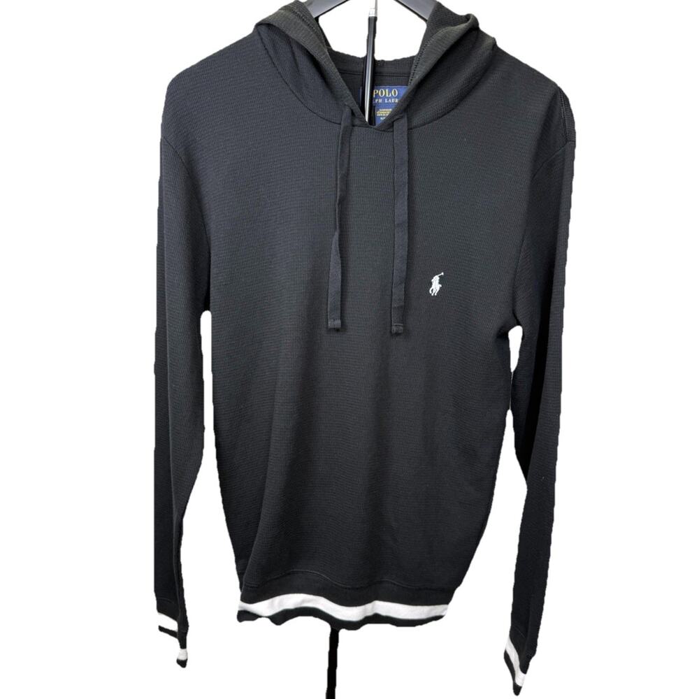 Polo Ralph Lauren Hoodie Men’s S Black Red Pony Thermal Waffle Knit Pullover